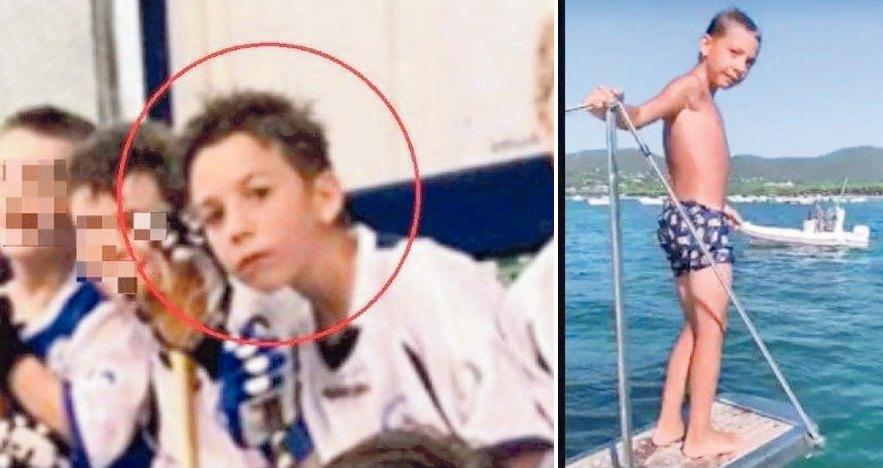 Alessandro Liberti, 8 anni, con i compagni di squadra dell’Hockey Follonica il 16 giugno scorso. A destra in un’immagine al mare