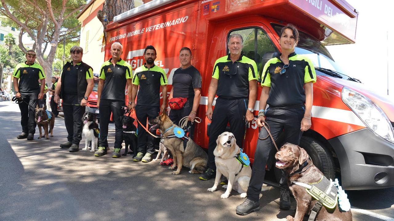 I cani dei vigili del fuoco premiati a San Rocco di Camogli