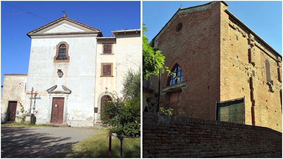 La chiesa e la canonica di Villa Saletta (a sinistra) e quella di Gello