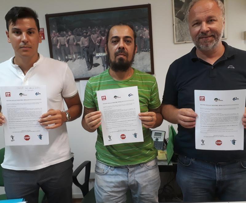 Da sinistra Uba (Uil), Greco (Cgil) e Bertelli (Cisl)