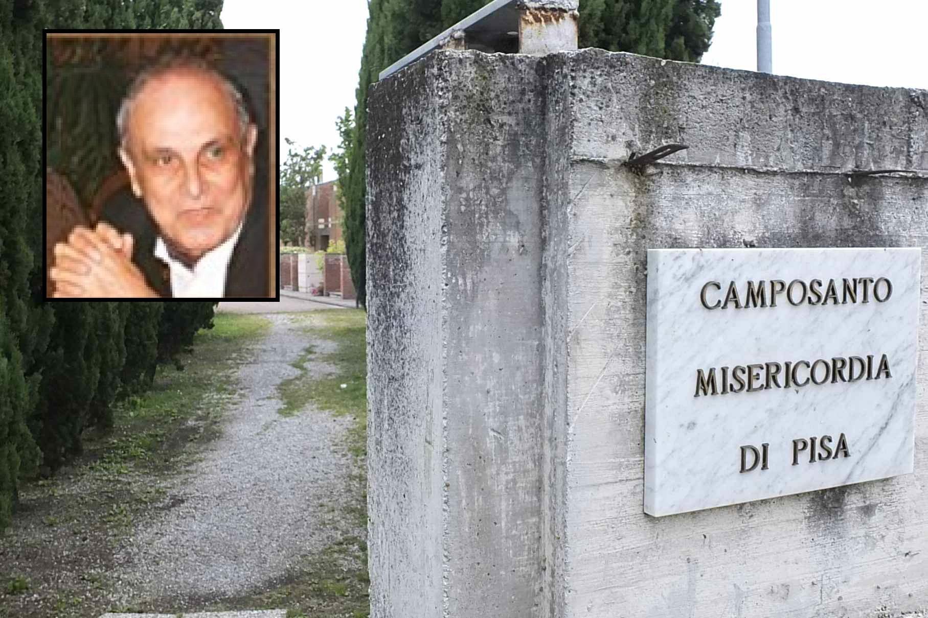 L'ingresso del cimitero della Misericordia e nel riquadro il dottor Carlo Alberto Angeletti