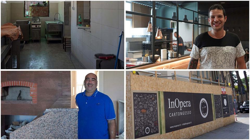 L’interno della “nuova” Pergola, il titolare di Voluttà, Simone Bucchi, all’interno del locale, l’esterno di Scarlett pizza e tiramisù, e Angelo Belluoccio nel’ex Bar Cristallo