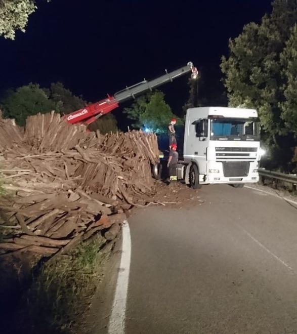 Camion perde il legname 
