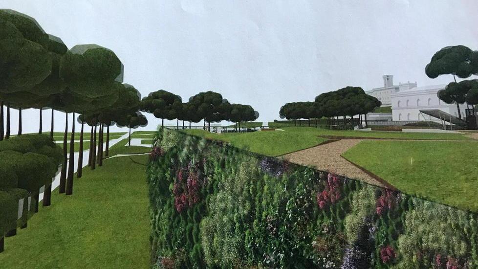 Un rendering del progetto parcheggio, che si compone di un piano interrato e uno esterno fino all’altezza dell’Aurelia