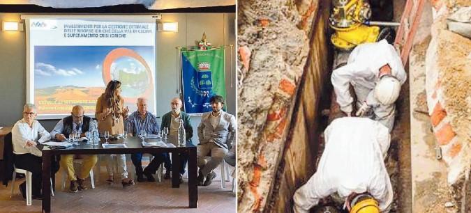 La presentazione dei lavori di Asa e accanto i lavori dell’azienda a una conduttura