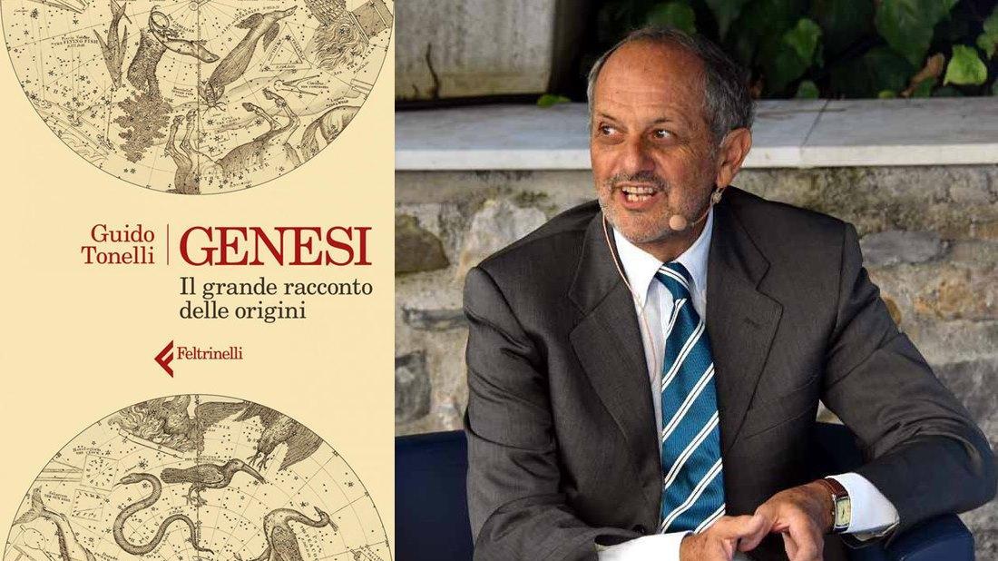 Guido Tonelli e, a sinistra, la copertina del libro