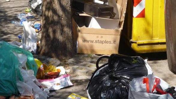 Discarica davanti ai bidoni in via Covetta