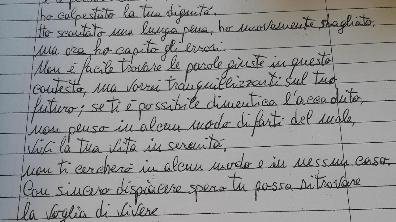 L'ex compagno di Lucia Panigalli: "Ti ho fatto soffrire, non voglio più farti del male"