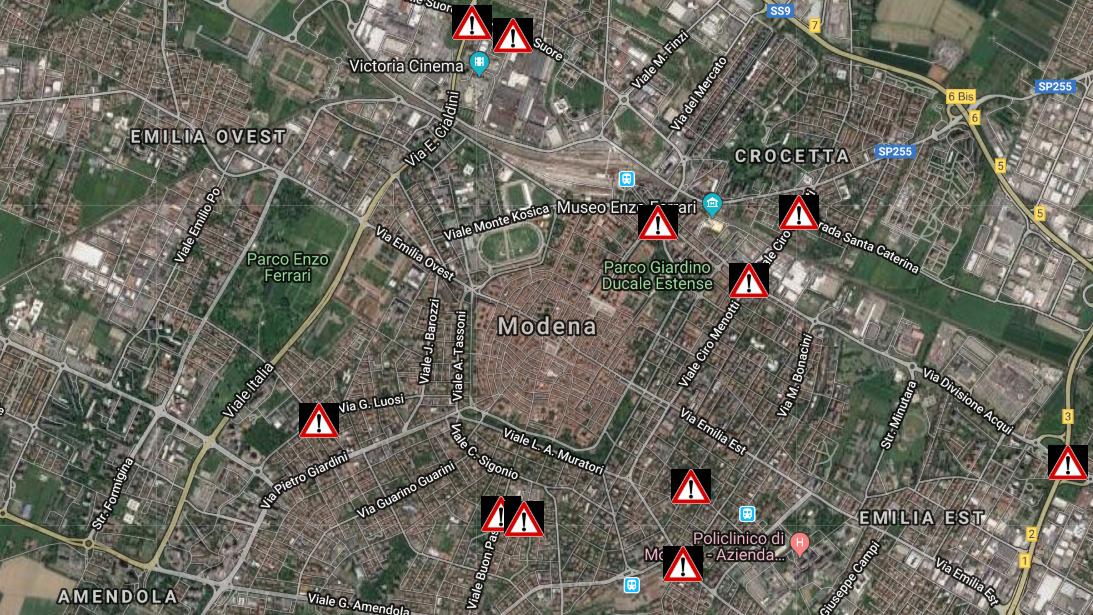 Modena. La mappa/ Via Menotti, Vignolese e piazza Natale Bruni: gli incroci più pericolosi