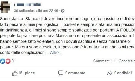Sogna campo da basket ma il sindaco dice no 