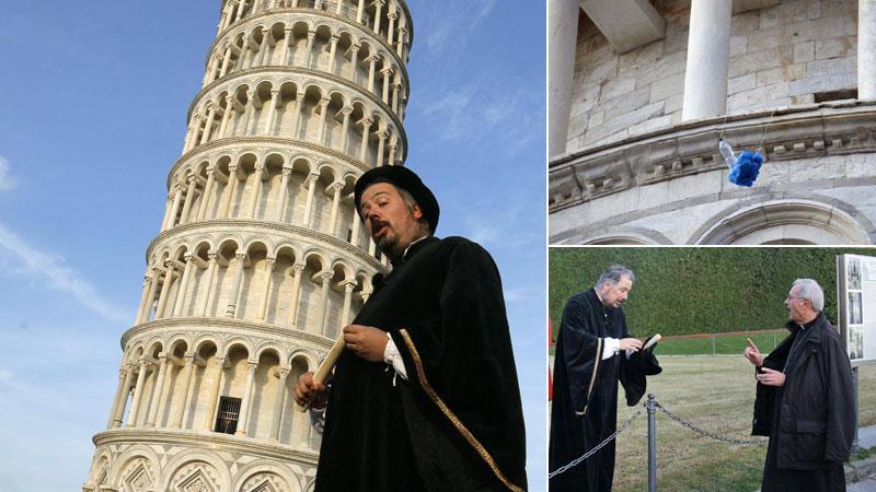 Federico Guerri, novello Galileo Galilei, durante lo spettacolo di divulgazione scientifica (Foto Renzullo-Muzzi)