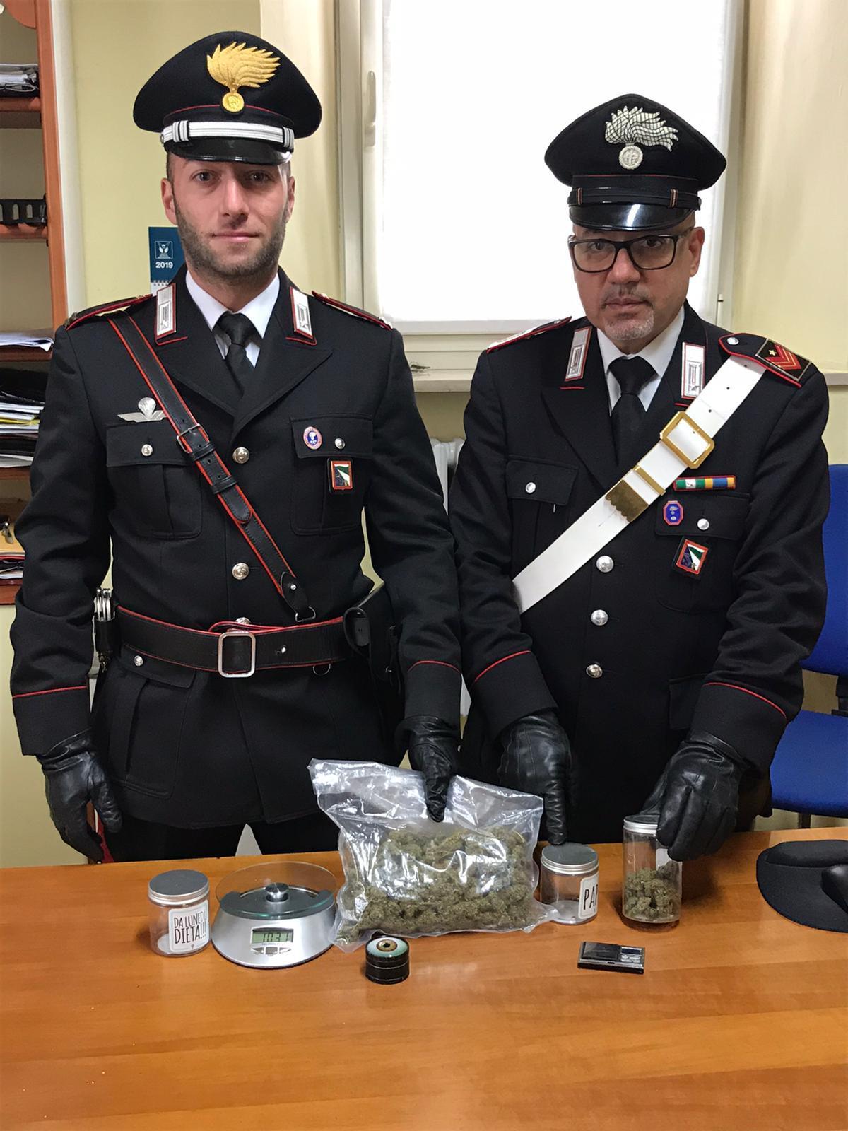 La droga sequestrata dai carabinieri al 20enne di Poviglio