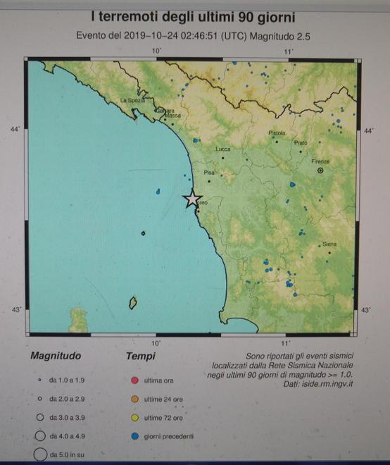 Terremoto a Livorno di magnitudo 2.5 l’epicentro in mare al largo di Tirrenia 