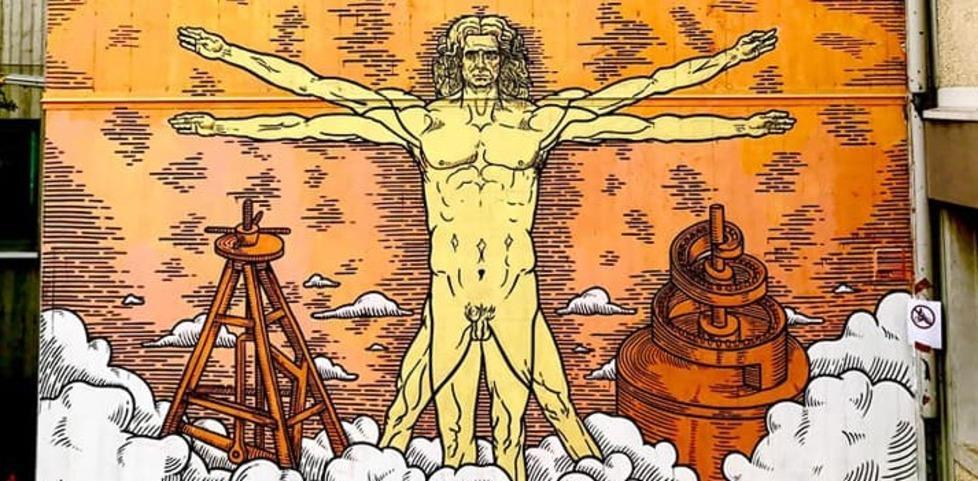 Il genio di Leonardo in un murale di Seba Mat all’istituto Da Vinci