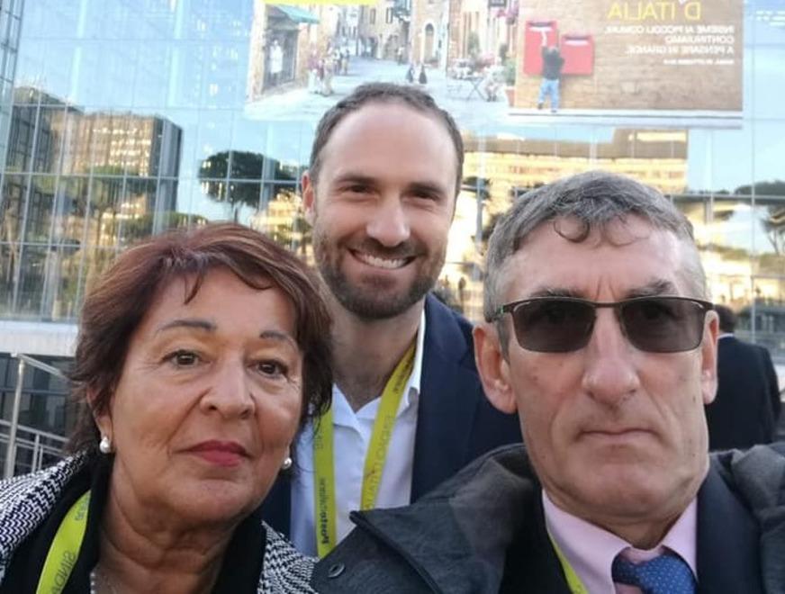 Gli amministratori dei piccoli comuni ferraresi a Roma. Da sinistra: Ballarini (Masi Torello), Pezzolato (Jolanda) e Lupini (Voghiera)