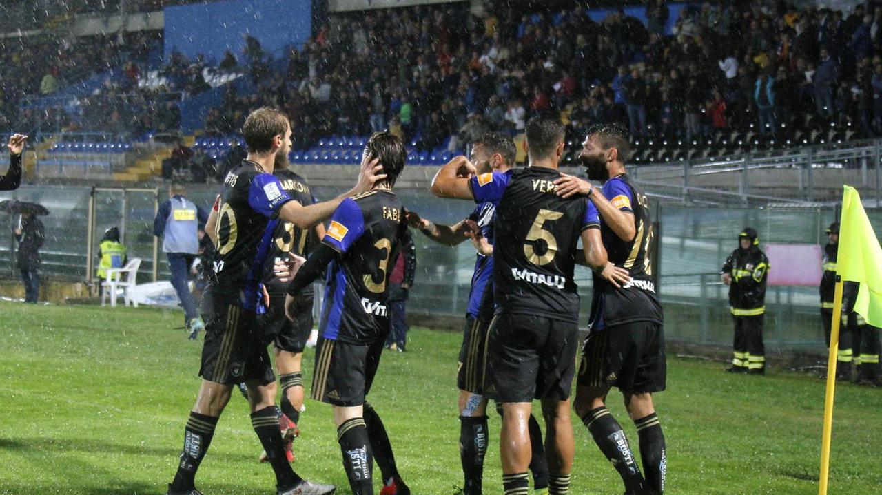 L'esultanza dei nerazzurri (Foto Renzullo/Muzzi)