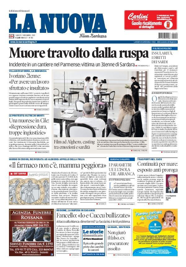 La Nuova Sardegna - Prima Pagina - 2 novembre 2019