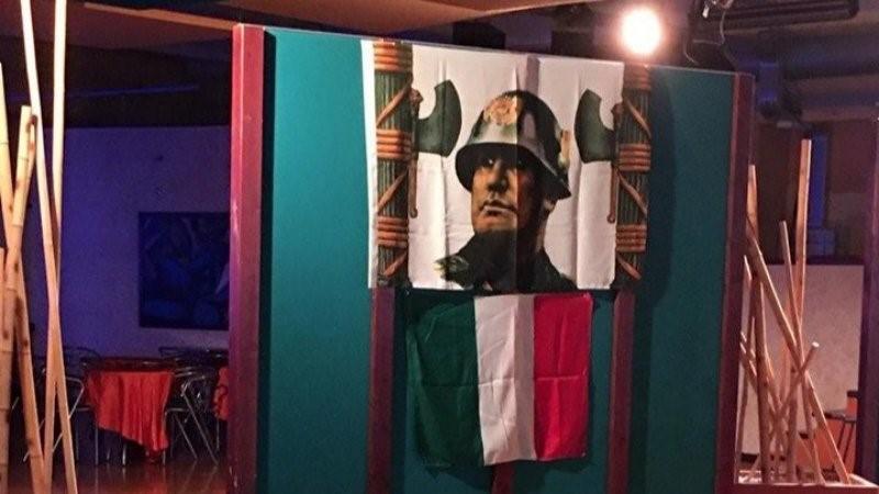 Gli addobbi della cena a Castel del Piano: Mussolini e i fasci littori