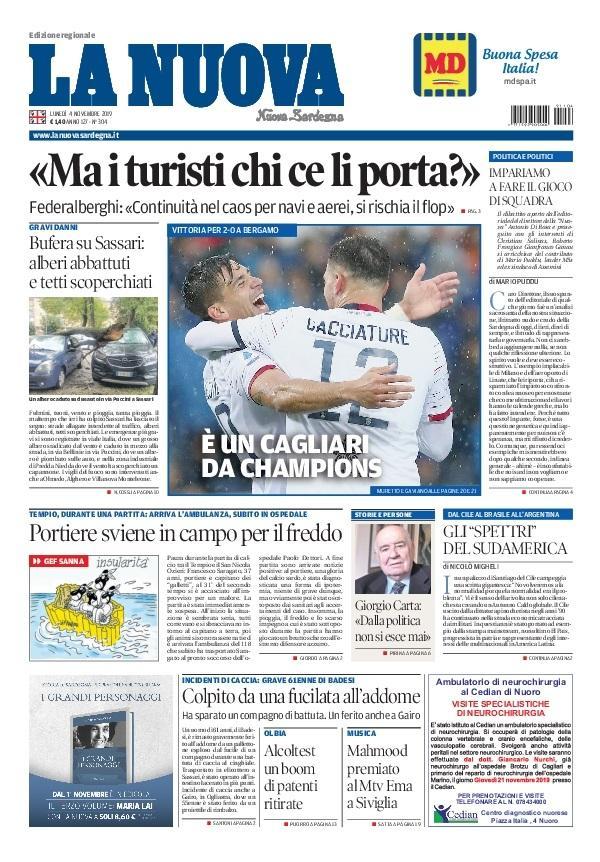La Nuova Sardegna - Prima Pagina - 4 novembre 2019