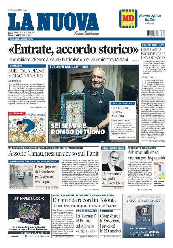 La Nuova Sardegna - Prima Pagina - 6 novembre 2019