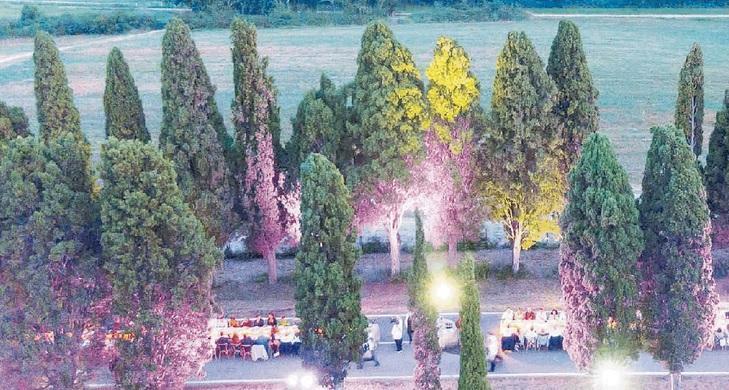 La cena organizzata dal consorzio di Bolgheri lungo il viale dei cipressi per i venticinque anni della Doc (Foto Muzzi per l'azienda vinicola Poggio al Tesoro di Allegrini)