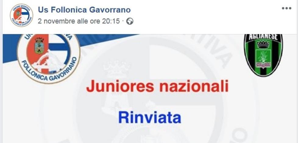 «Campo non sicuro» Partita persa 3-0 alla squadra Juniores del FollonicaGavorrano