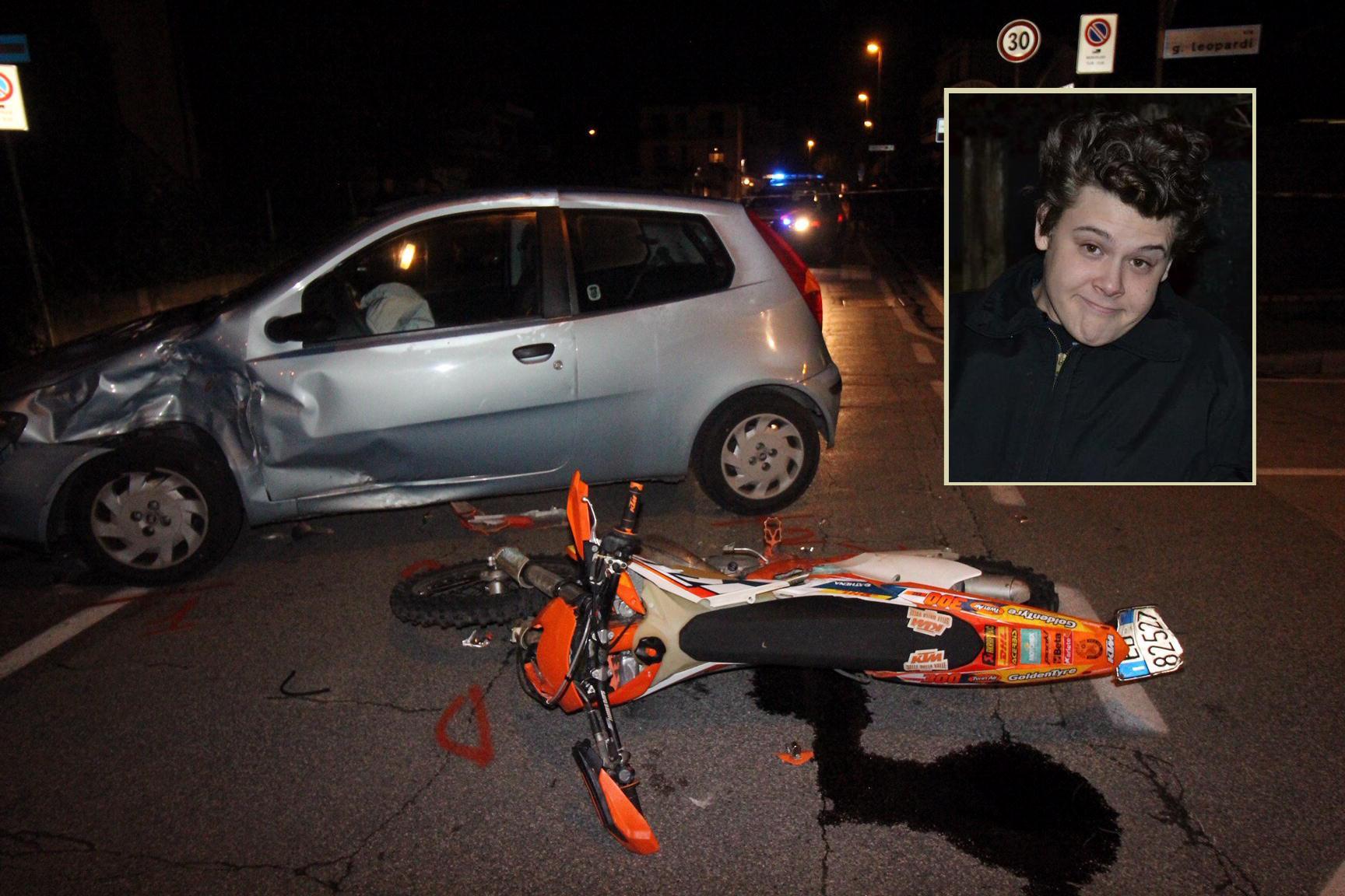 La scena dell'incidente. Nel riquadro, Lorenzo Destro