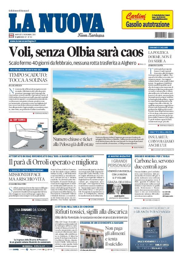 La Nuova Sardegna - Prima Pagina - 12 novembre 2019 