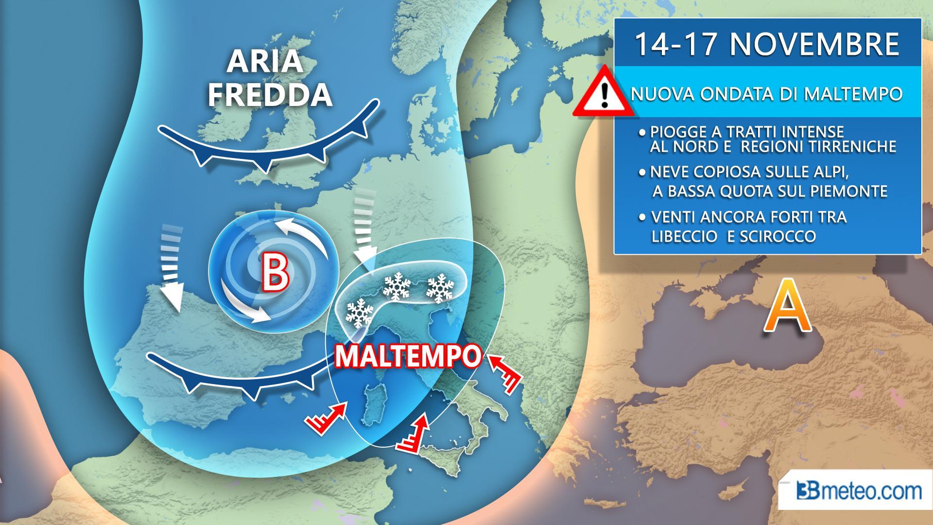 Meteo, da giovedì altra ondata di pioggia e vento