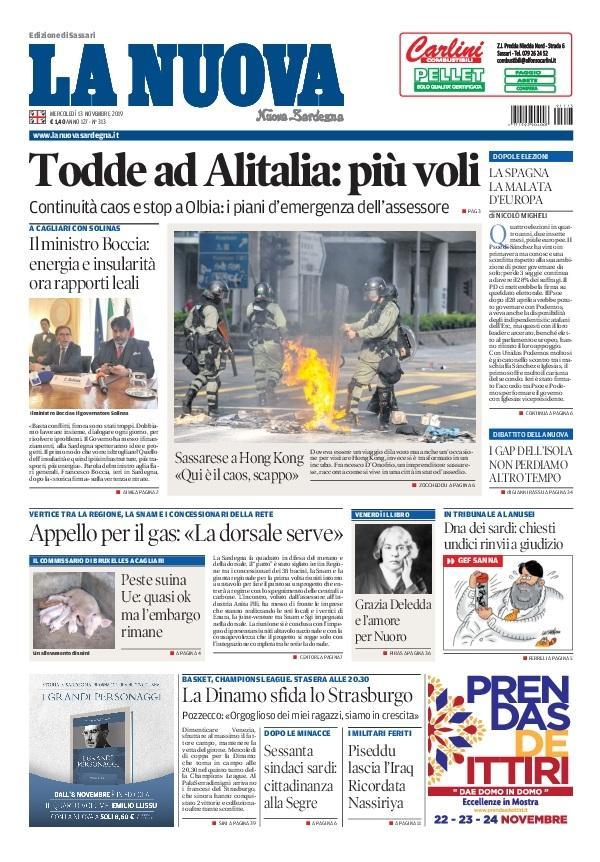 La Nuova Sardegna - Prima Pagina - 13 novembre 2019
