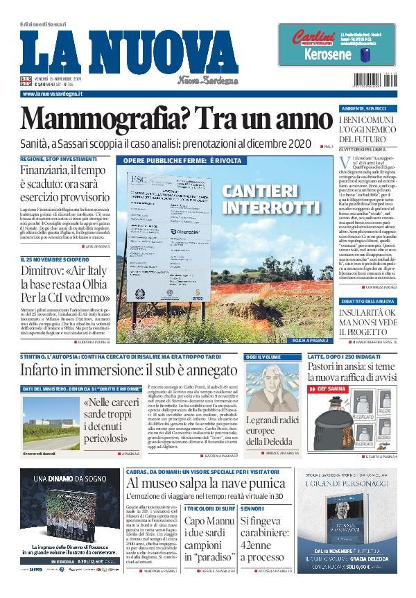 La Nuova Sardegna - Prima Pagina - 15 novembre 2019