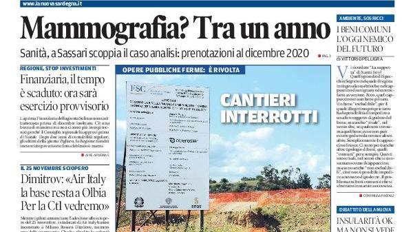 La Nuova Sardegna - Prima Pagina - 15 novembre 2019