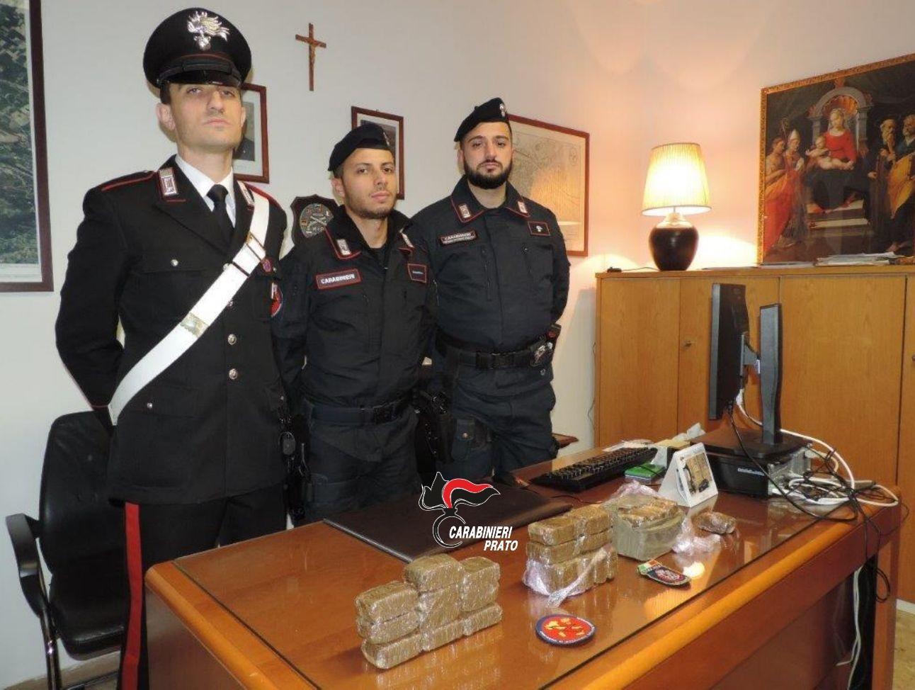 L'hashish sequestrato dai carabinieri di Prato