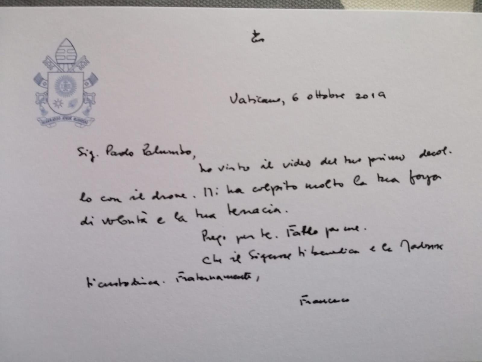 Il Papa scrive al malato di Sla di Oristano