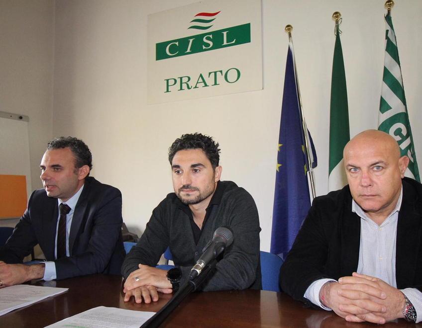 L’avvocato Andrea Logli, Mirko Zacche e Roberto Pistonina della Cisl