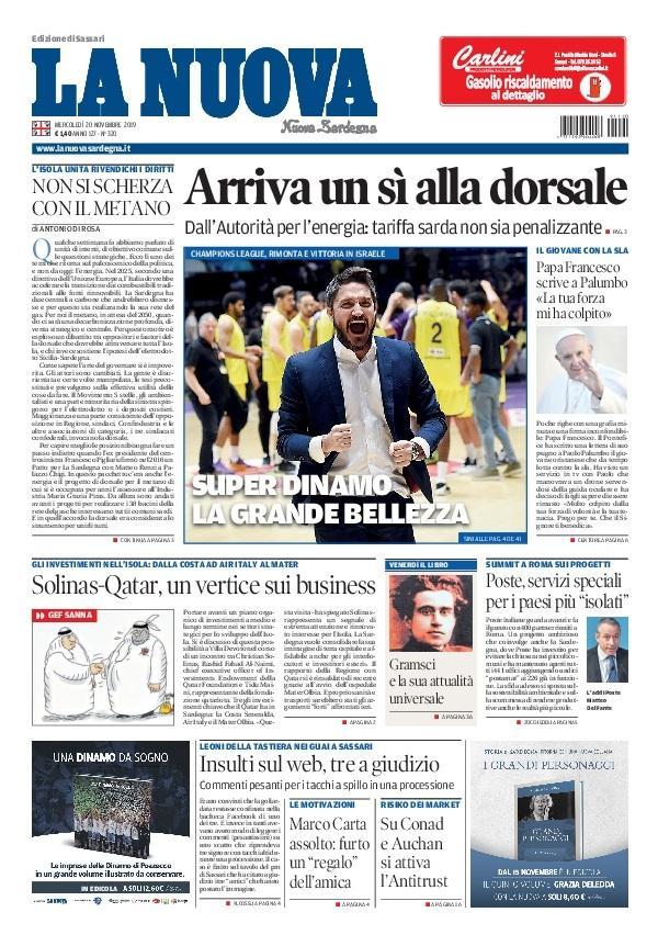 La Nuova Sardegna - Prima Pagina - 20 novembre 2019