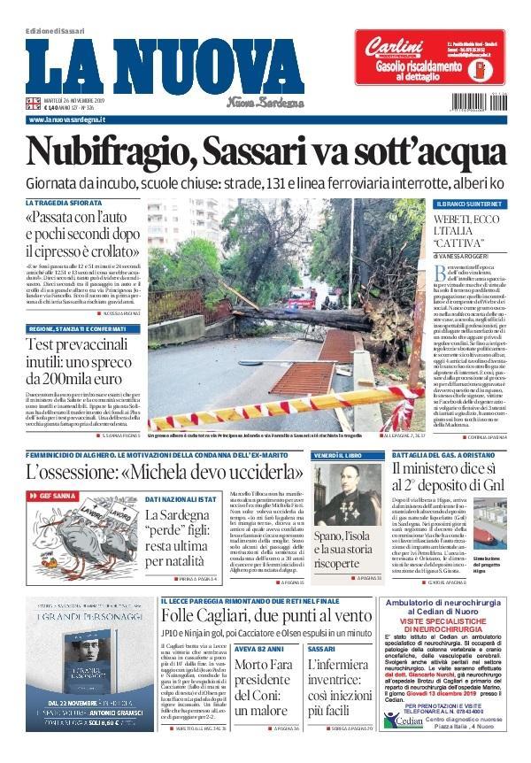 La Nuova Sardegna - Prima Pagina - 26 novembre 2019
