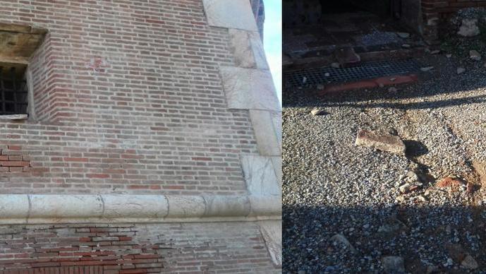 Mattoni caduti a terra e infiltrazioni d’acqua alla Torre del Martello