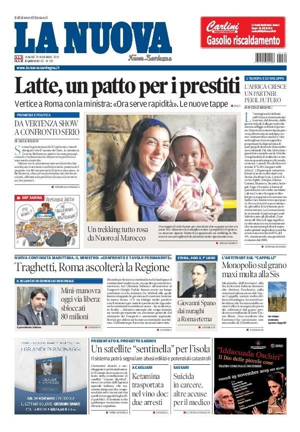 La Nuova Sardegna - Prima Pagina - 29 novembre 2019