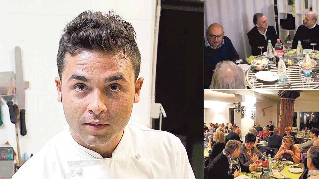A destra lo chef stellato Nicola Gronchi ha raccontato la sua storia. Claudio Santi, Enrico Rossi e il presidente del Comitato solidarietà Val di Magra e apuano Adalberto Dominici e un momento dela cena per oltre 100 commensali che si è tenuta, a scopo benefico per parlare dell’associazione, al Papema.
