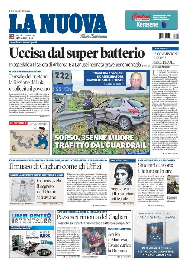 La Nuova Sardegna - Prima Pagina - 3 dicembre 2019