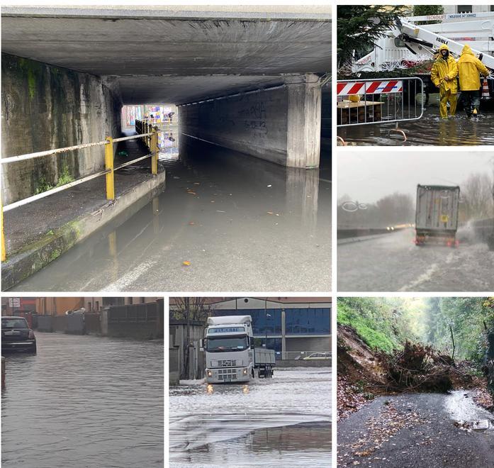 Novanta minuti di pioggia trasformano le strade in fiumi, allagati i sottopassi 