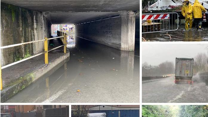 Novanta minuti di pioggia trasformano le strade in fiumi, allagati i sottopassi