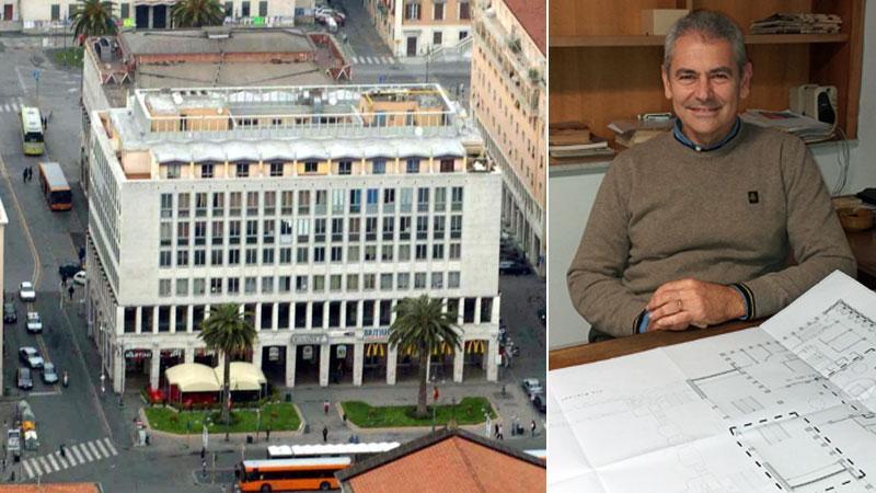Il Palazzo Grande visto dall’alto: la facciata di fronte alla cattedrale. L’immobiliarista livornese Roberto Petroni (Pentafoto)