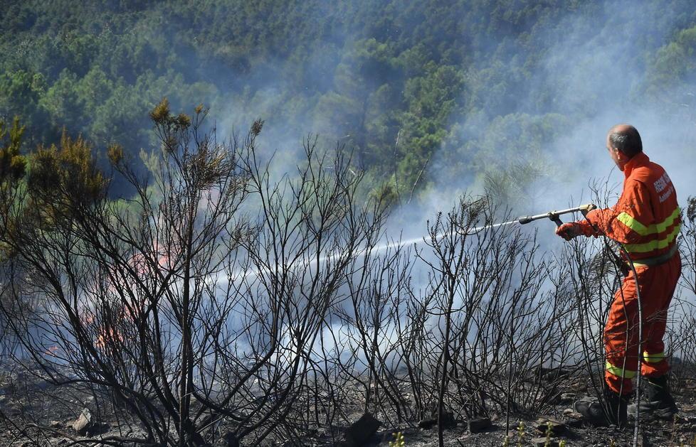Un intervento di spegnimento del rogo sul Monte Serra (foto Muzzi)