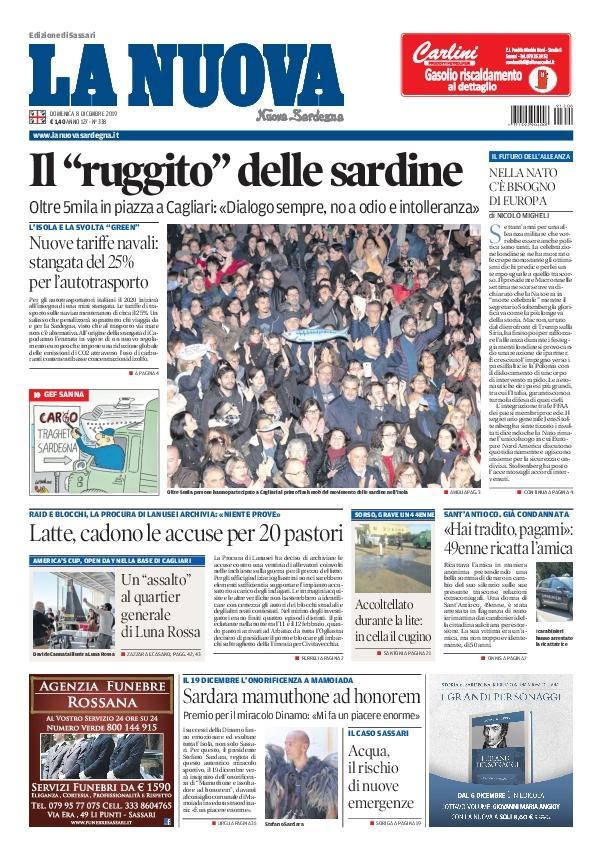 La Nuova Sardegna - Prima Pagina - 8 dicembre 2019