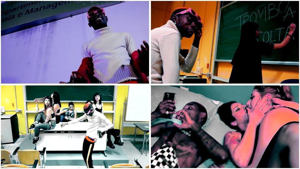 Alcuni frame del video clip del brano "Trombo a facoltà", uno degli ultimi singoli del rapper