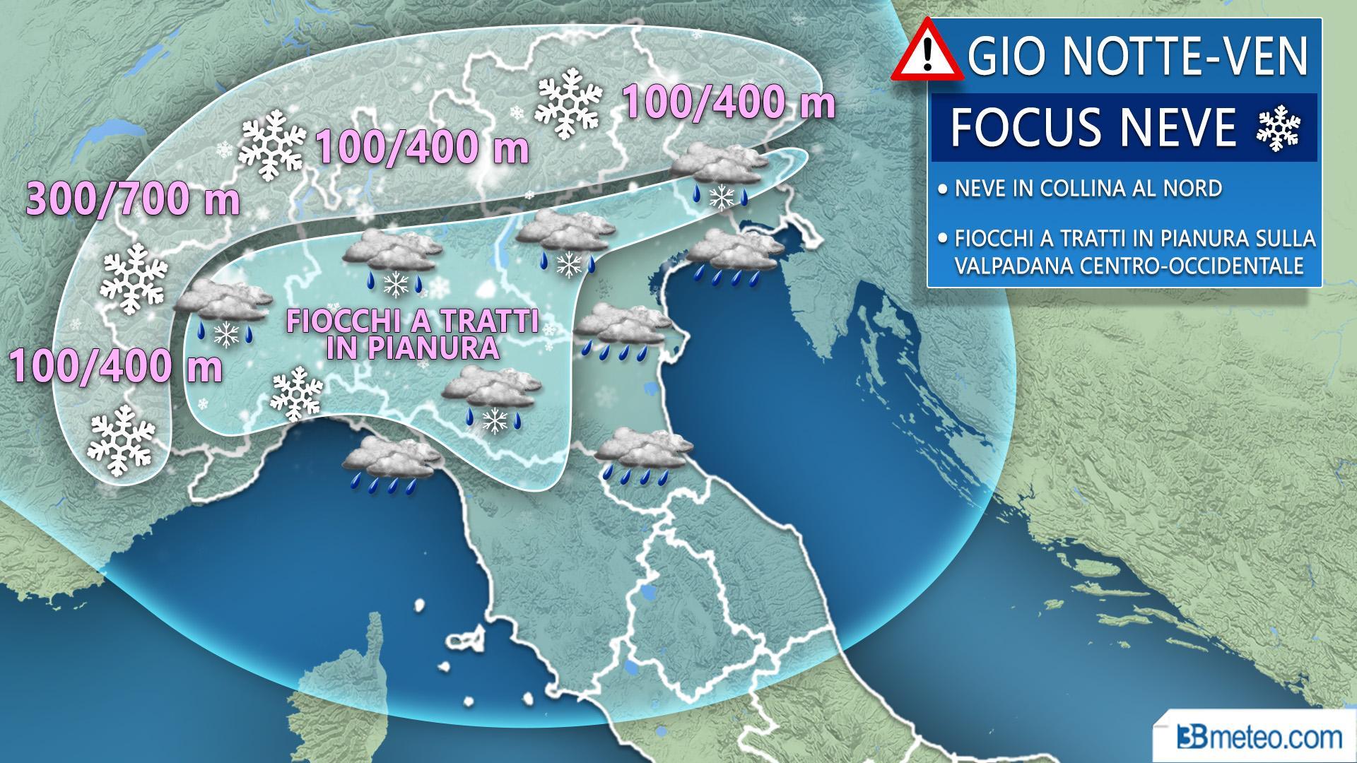 Modena, nevicata in arrivo nella notte: scatta l'allerta meteo