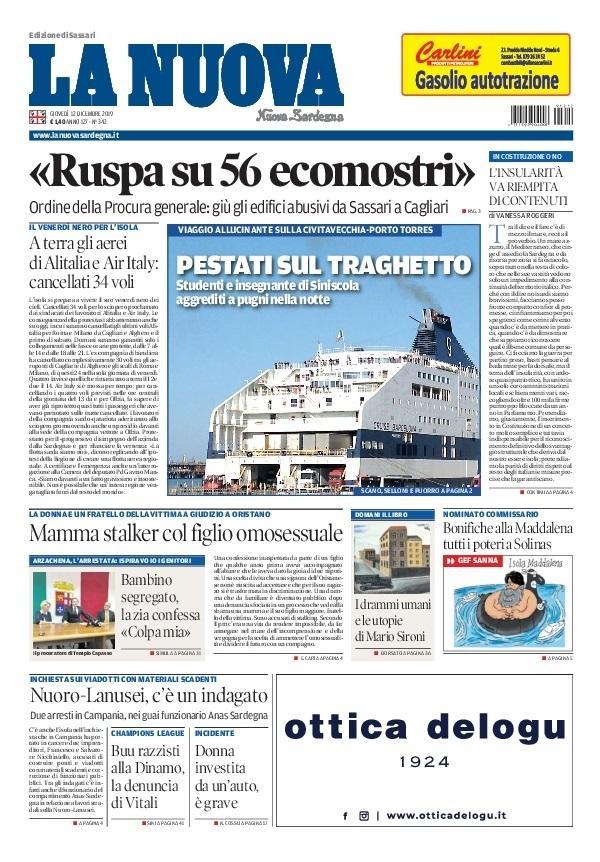 La Nuova Sardegna - Prima Pagina - 12 dicembre 2019