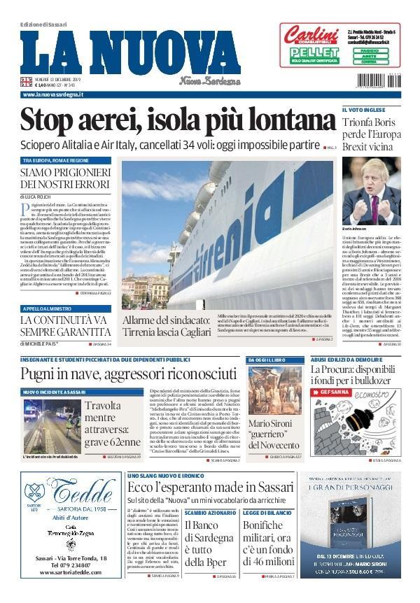 La Nuova Sardegna - Prima Pagina - 13 dicembre 2019